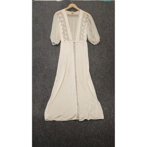 Vintage Bloom Long Robe Womens 46 White Lace Kimono Sheer Sleeve Made Italy